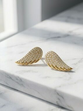 S925 Minimalist Moissanite Diamond Angle Wings Studs Earrings